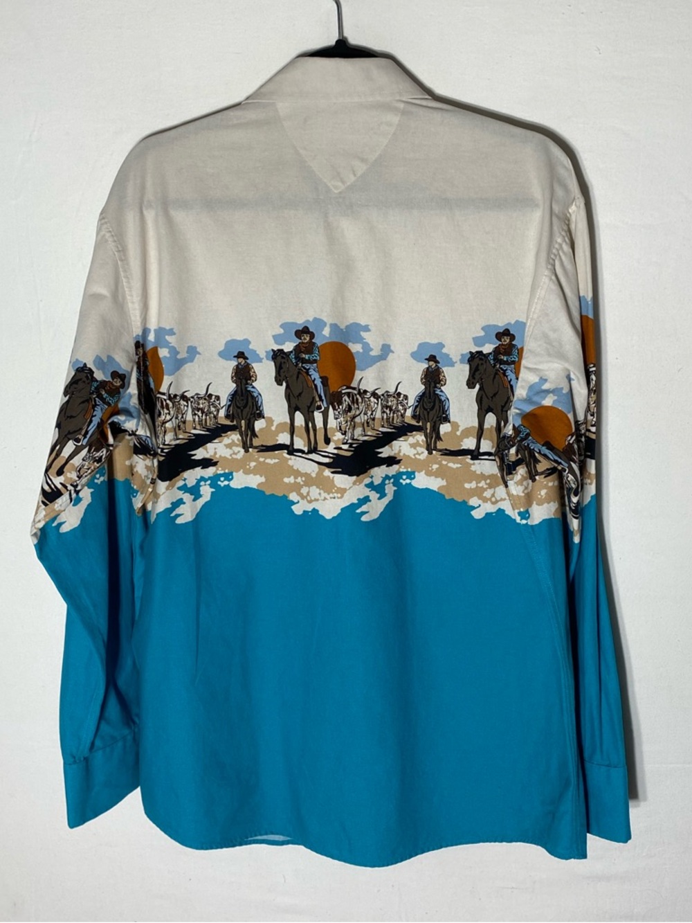 Vintage 90s Panhandle Slim Cowboy Border Print Pearl Snap Western Shirt L - Picture 2 of 14